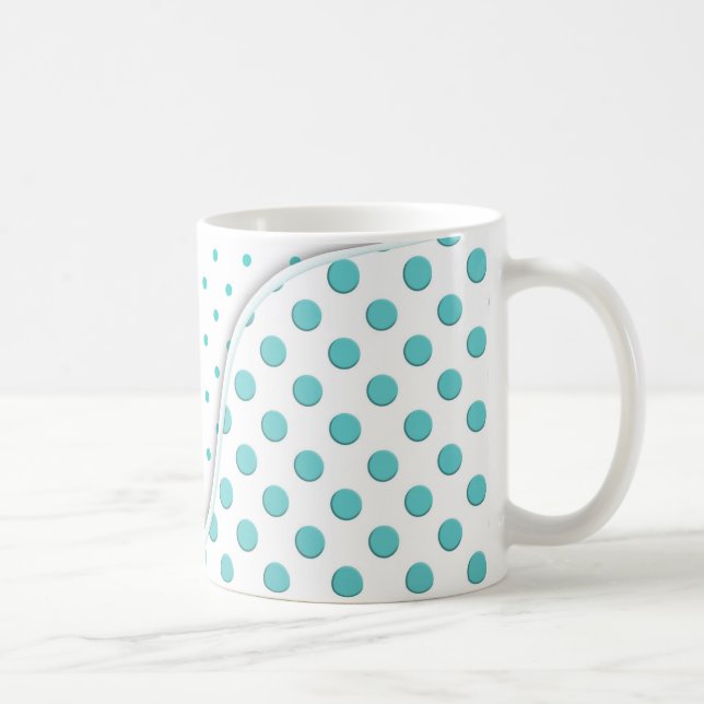Caneca De Café Design Bolinhas Moderna Turquesa Branco (Direita)