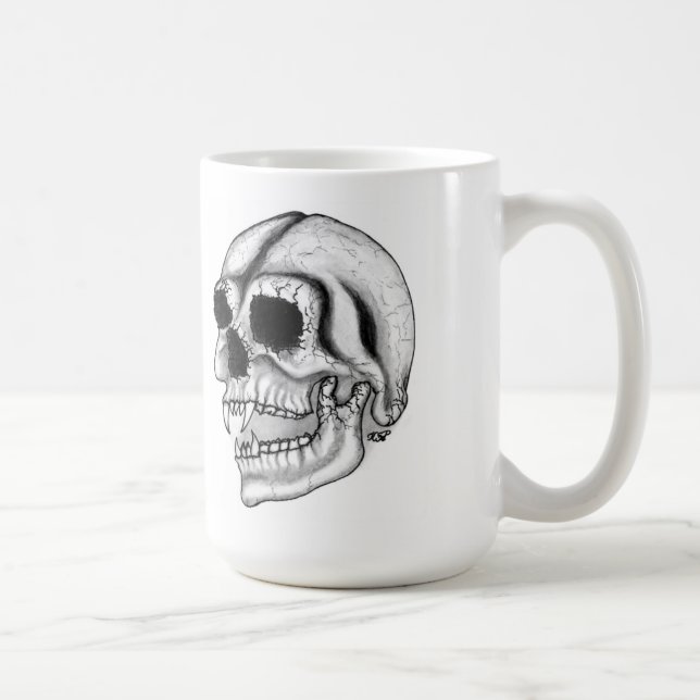 Caneca De Café Design branco e preto do crânio do vampiro (Direita)
