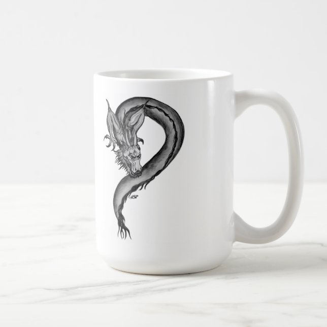 Caneca De Café Design branco e preto do dragão (Direita)