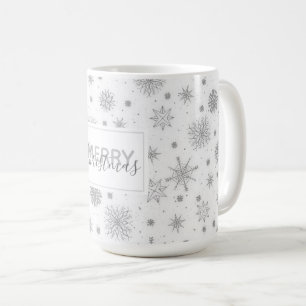 Caneca De Café Design Branco Silver Snowflakes