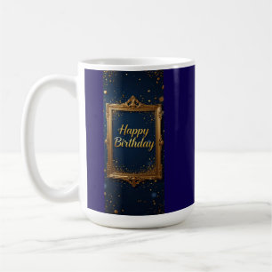 Caneca De Café Design com quadro de ouro em cor azul marinho
