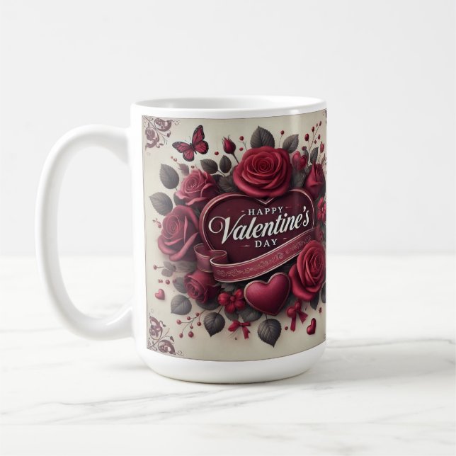 Caneca De Café Design com Rosas e coração (Esquerda)