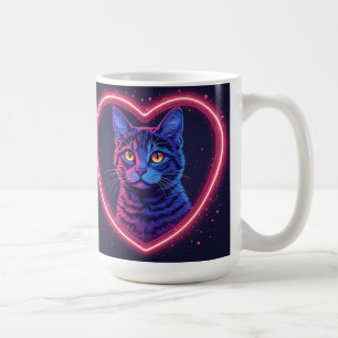 Caneca De Café Design Coração de Gato Neon – Amor de Gatinho Bril
