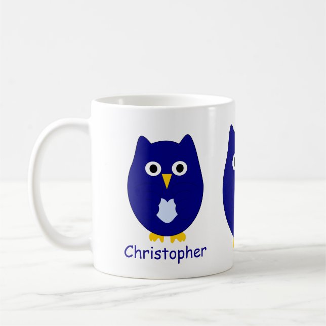 Caneca De Café Design Coruja Azul Personalizado (Esquerda)