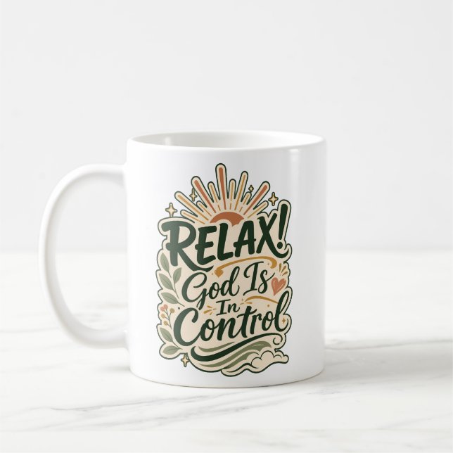 Caneca De Café Design Cristão de Fé: Deus Está no Controle (Esquerda)