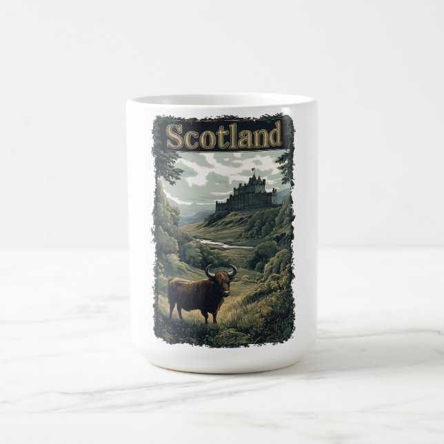 Caneca De Café Design da Escócia: Highland Cow, Castle e Scenery (Centro)
