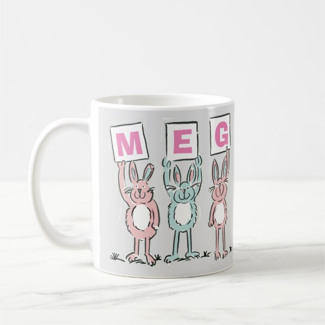 Caneca De Café design de 3 letras do nome DIVERTIDO Rabbits (Esquerda)