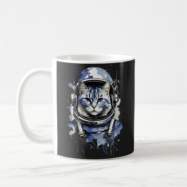 Caneca De Café Design de Abertura de Gato do Astronauta Azul (Esquerda)