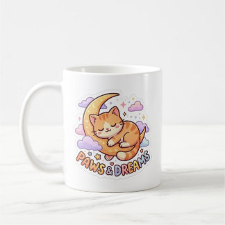 Caneca De Café Design de Adesivo de Gato Fofo Dormindo na Lua