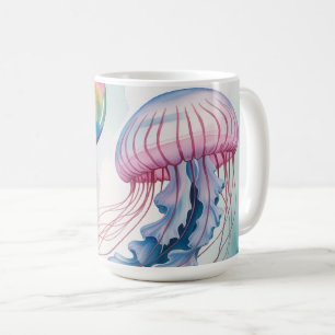 Caneca De Café Design de Aguarela de Água-Viva Colorida com Arco-