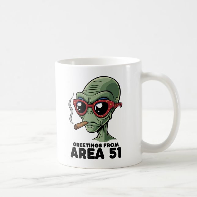 Caneca De Café Design de Alienígena 51 Engraçado (Direita)