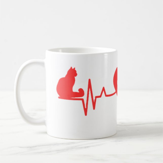 Caneca De Café Design de Amor com Pulso de Gato de Gato - Present (Esquerda)