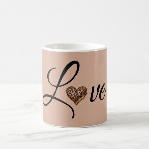 Caneca De Café Design de Amor Coração de Leopardo Glamour