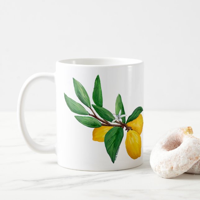 Caneca De Café Design de Aquarela de Folha de Limão | Citrino Fre (Com Donut)