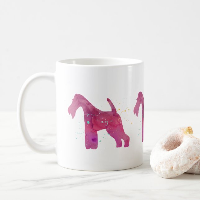 Caneca De Café Design de Aquarela de Fox Terrier Silhouter (Com Donut)