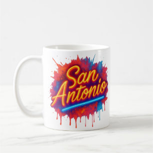 Caneca De Café Design de Arte da Rua San Antonio Neon