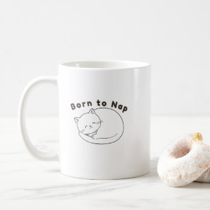 Caneca De Café Design de Arte de Linha de Gato Sonolento Fofo “Na