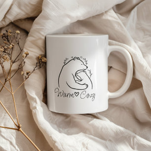 Caneca De Café Design de arte de linha de urso abraço caloroso e 