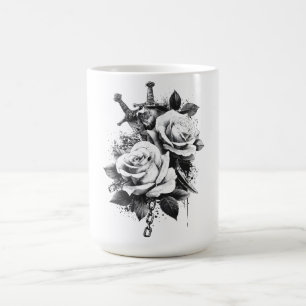 Caneca De Café Design de Arte de Tatuagem Branca e Preta de Alto