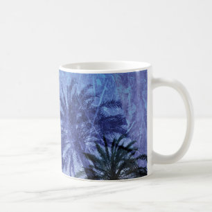 Caneca De Café Design de Arte Digital Grunge, árvore de Palma azu