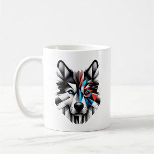 Caneca De Café Design de Arte Moderna Face de Husky Geométrico