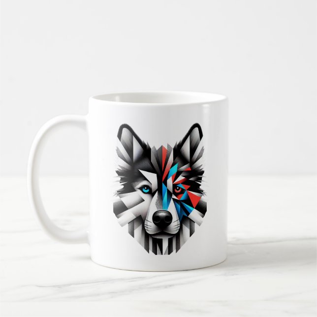 Caneca De Café Design de Arte Moderna Face de Husky Geométrico (Esquerda)