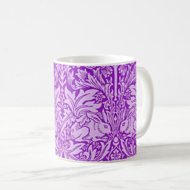 Caneca De Café Design de aves e coelhos, cor da lavanda, (Frente Esquerda)