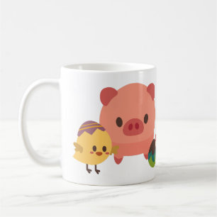 Caneca De Café Design de Bebê-Leitão (Porco) e Pintinho (Galinha)