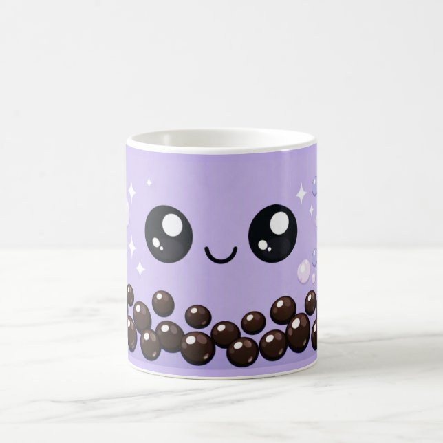 Caneca De Café Design de Boba Roxo Pastel de Chá Bubble Fofo (Centro)