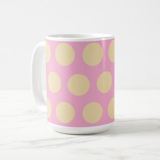 Caneca De Café Design de Bolinhas Retrô Rosa e Amarelo (Frente Esquerda)