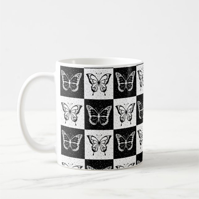Caneca De Café Design de borboleta branca-preta com controlo (Esquerda)