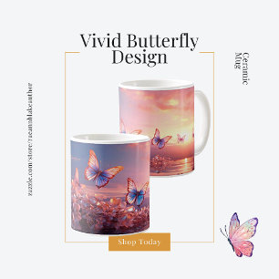 Caneca De Café Design de borboleta vívida Cama cerâmica