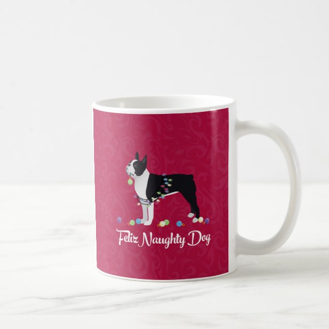 Caneca De Café Design de Cachorro Malvado Black Boston Terrier Fe (Direita)