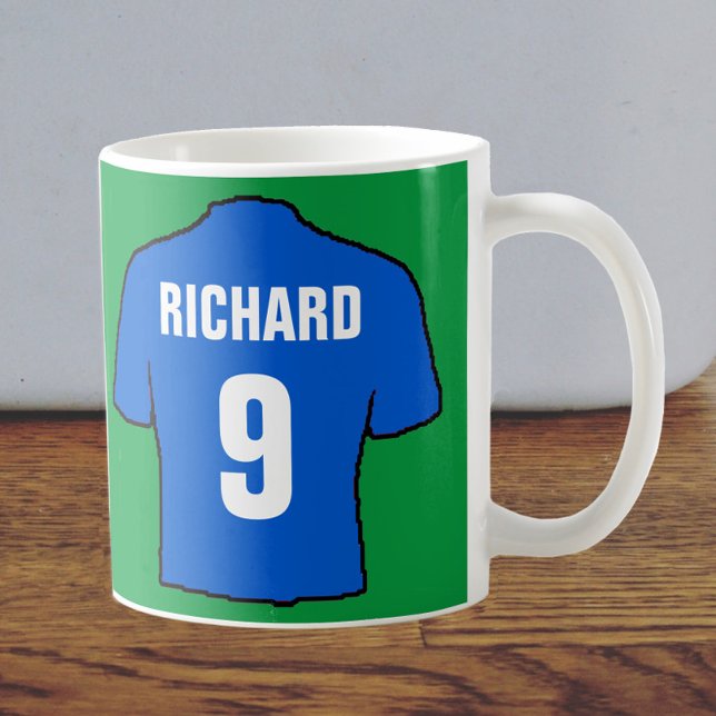 Caneca De Café Design de camisa de futebol em azul. (Criador carregado)