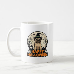 Caneca De Café Design de Camisa Vintage Pug Feliz Halloween Bruxa