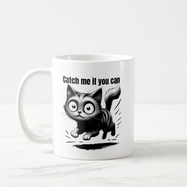 Caneca De Café Design de Cartoon Engraçado de Gato Louco (Esquerda)