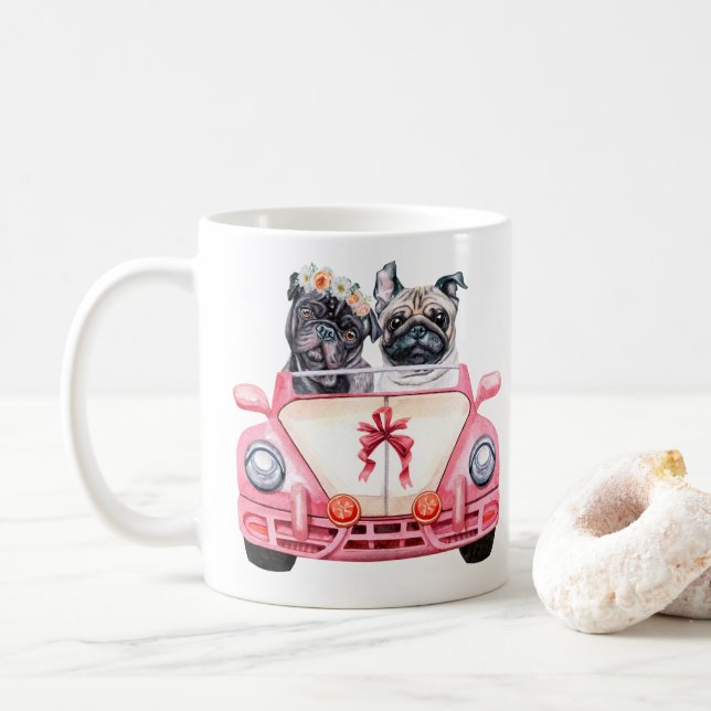 Caneca De Café Design de Casamento de Pug (Com Donut)