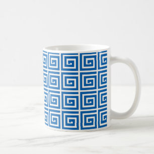 Caneca De Café Design de chave grega - azul e branco