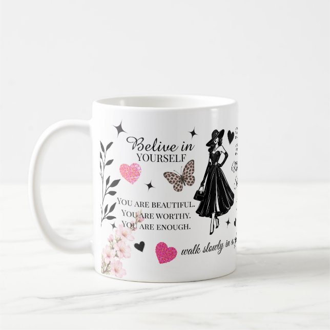 Caneca De Café Design de Citação Motivacional Feminina  (Esquerda)