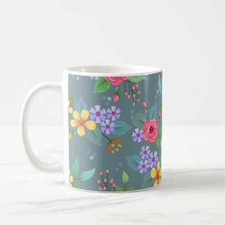 Caneca De Café Design de colheita de flores desenhadas manualment