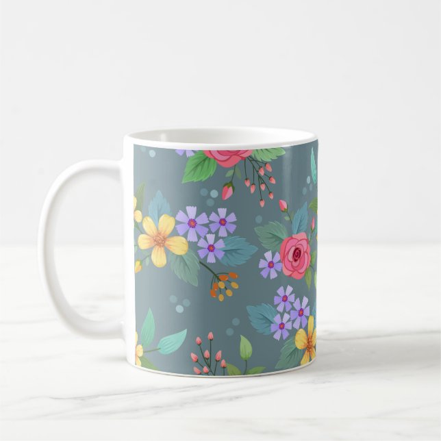 Caneca De Café Design de colheita de flores desenhadas manualment (Esquerda)