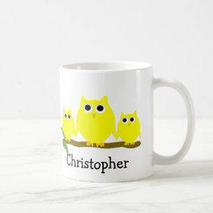 Caneca De Café Design de Corujas Amarelas Personalizado