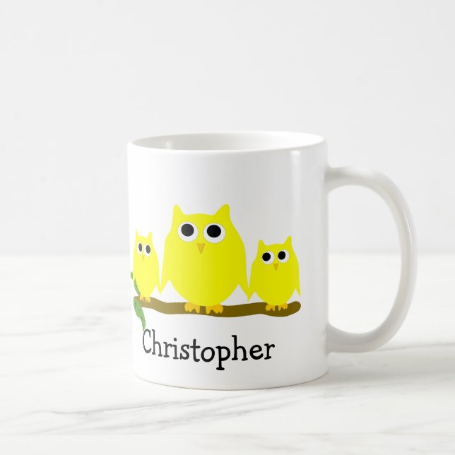 Caneca De Café Design de Corujas Amarelas Personalizado (Direita)