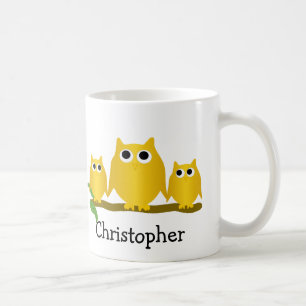 Caneca De Café Design de Corujas Douradas Personalizado