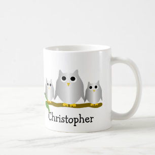 Caneca De Café Design de Corujas Prateadas Personalizado