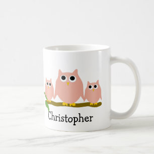 Caneca De Café Design de Corujas Rosa Personalizado