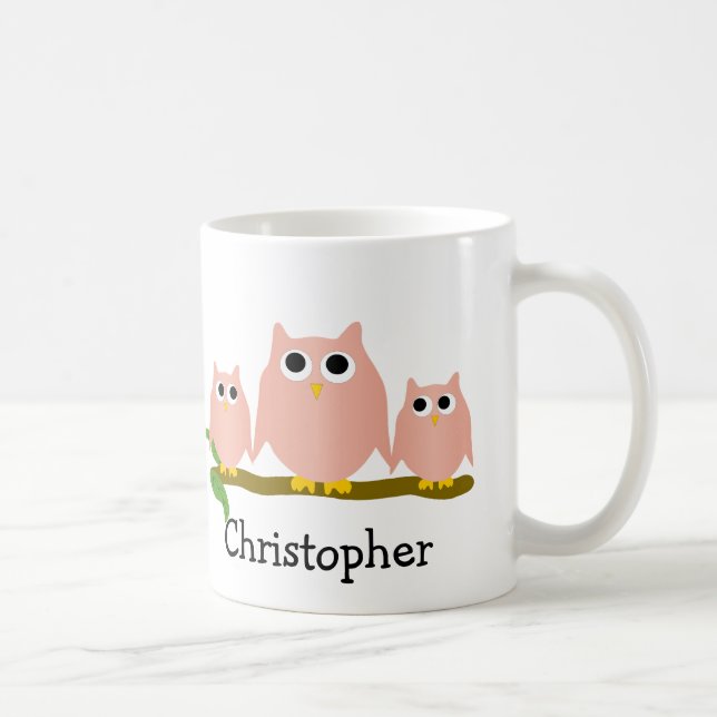 Caneca De Café Design de Corujas Rosa Personalizado (Direita)