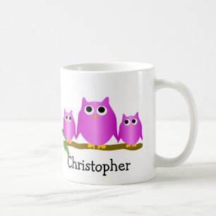 Caneca De Café Design de Corujas Roxas Personalizado