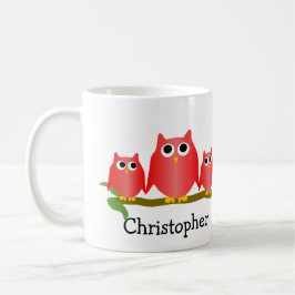 Caneca De Café Design de Corujas Vermelhas Personalizado