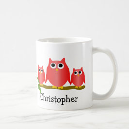 Caneca De Café Design de Corujas Vermelhas Personalizado